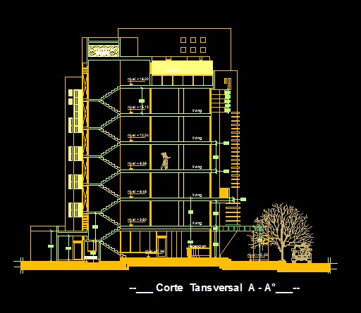 فایل اتوکد برش مجتمع مسکونی 6 طبقه با کد ارتفاعی کامل قابل ویرایش